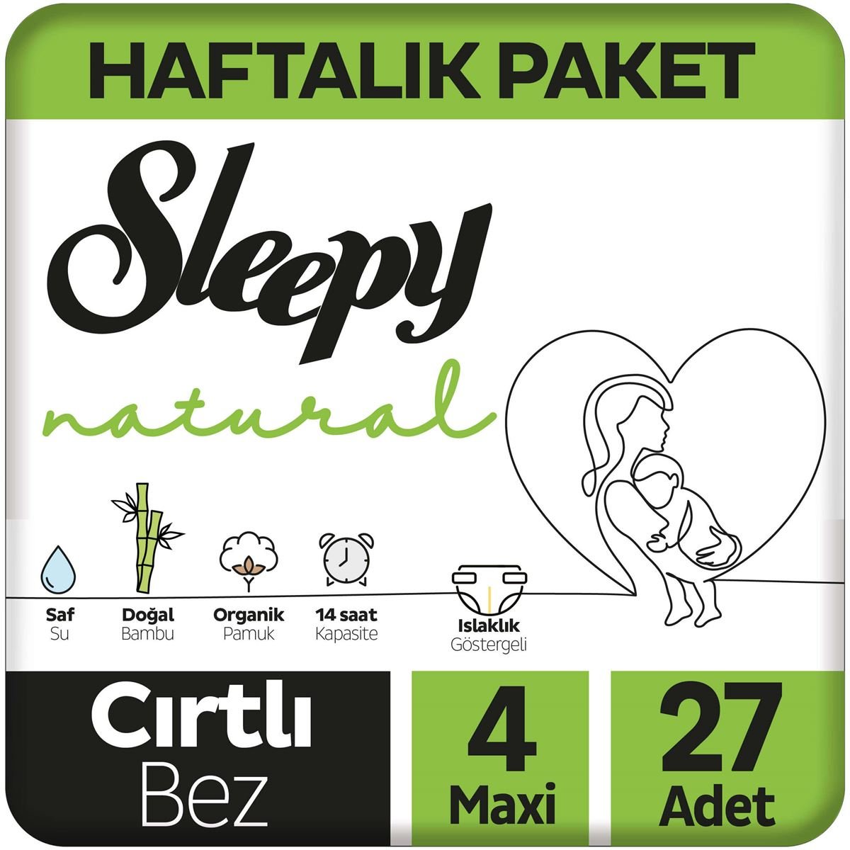 Natural 4 Beden Bebek Bezi 7-14 kg 27 Adet