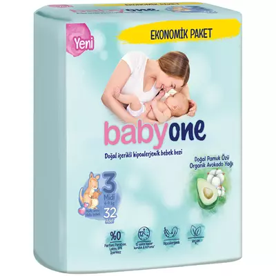 Yeni Babyone Bebek Bezi 3 Beden Midi Ekonomik Paket 32 Adet