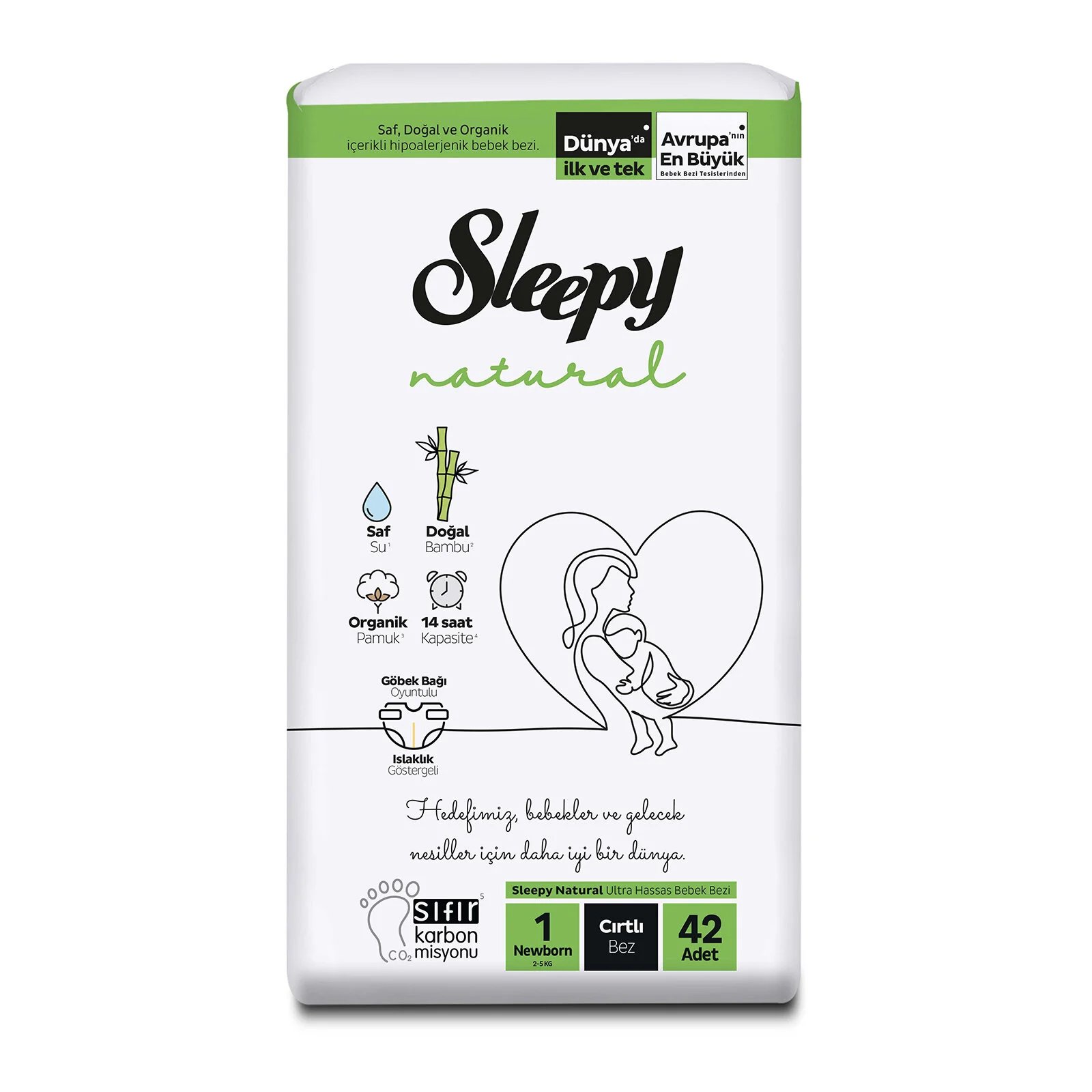 Sleepy Natural Yenidogan 1 Beden Bebek Bezi 2-5 kg 42 Adet